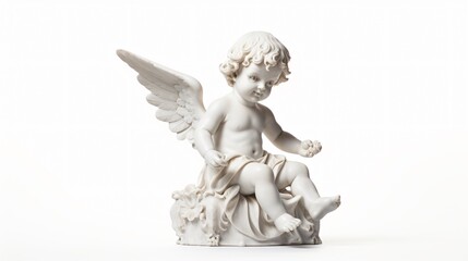 Cherub Marble Statue Isolated White Background
