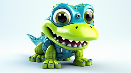 Fototapeta premium Funny Robotic Crocodile Isolated - Cute Animal Robot