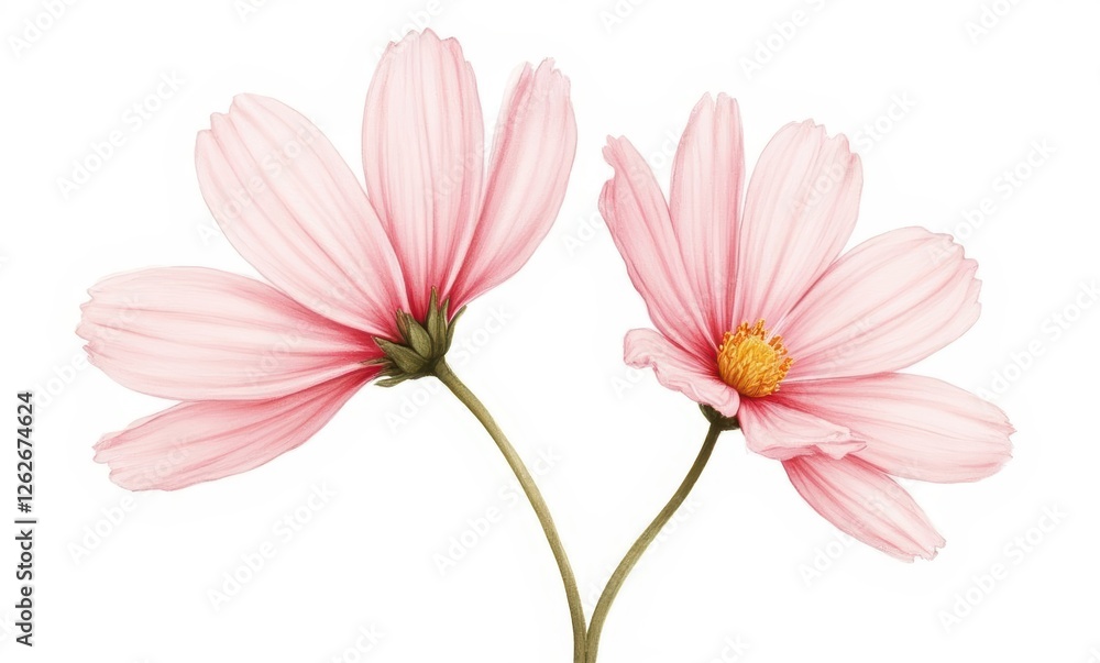 Poster Delicate pink flowers on white background