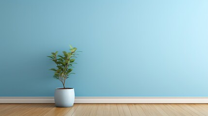 Minimalist Blue Room with Plant Pot