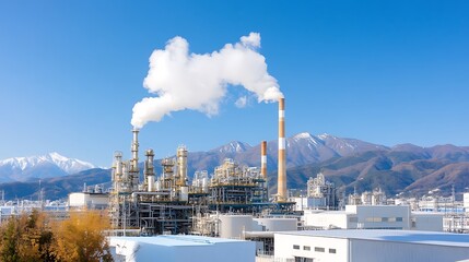 Industrial process in a mountainous region factory landscape clear sky production environment