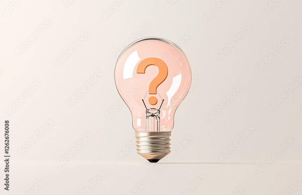 Poster a 3d representation of a question mark with a light bulb, isolated on a transparent background