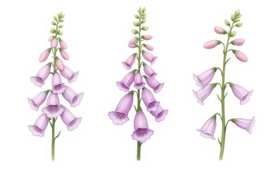 Three delicate foxglove flower illustrations