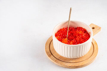 Alternative sources of omega 3, healthy fats, vegan food. artificial imitated red caviar in a...