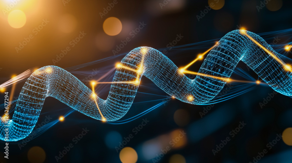 Poster innovative digital technology concept illustrating futuristic data network. abstract 3d spiral mesh 