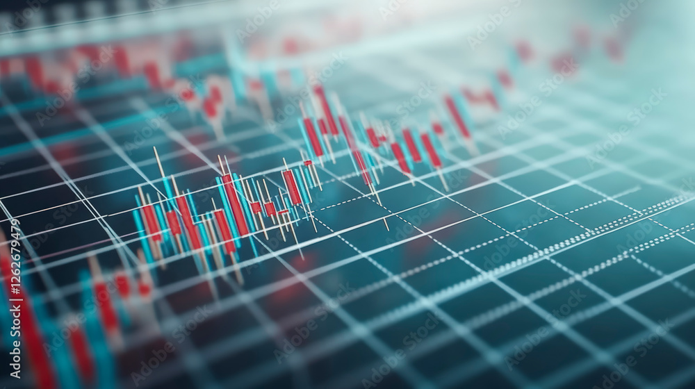 Poster dynamic stock market chart displaying fluctuating trends in data analytics, financial growth, and in