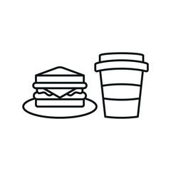 Drink and sandwich set food icon in flat style, featuring a refreshing beverage in a cup with a straw and a delicious sandwich with layers of fillings.