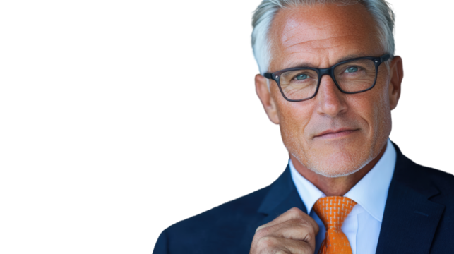 Professional businessman adjusts tie office portrait corporate setting close-up leadership style