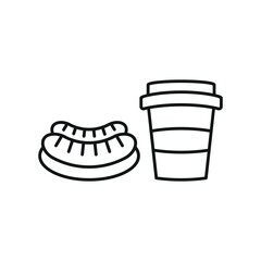 Drink and sausage set icon represents street food and casual dining, perfect for food truck branding, snack bar menus, fast food promotions, and culinary-themed visuals.