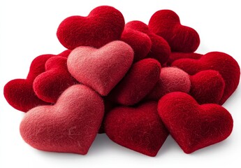 Obraz premium Valentine's and love-themed red felt hearts, arranged with no border on a transparent PNG image
