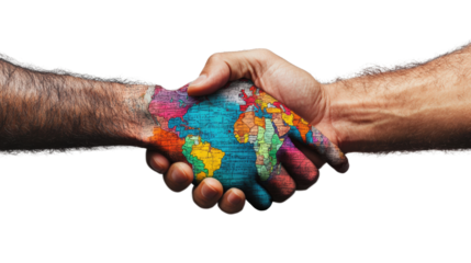 Collaborative digital art handshake world map for global peace