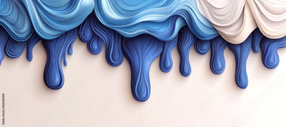 Poster abstract flowing blue and white gradient pattern with a subtle drop shadow, isolated on white