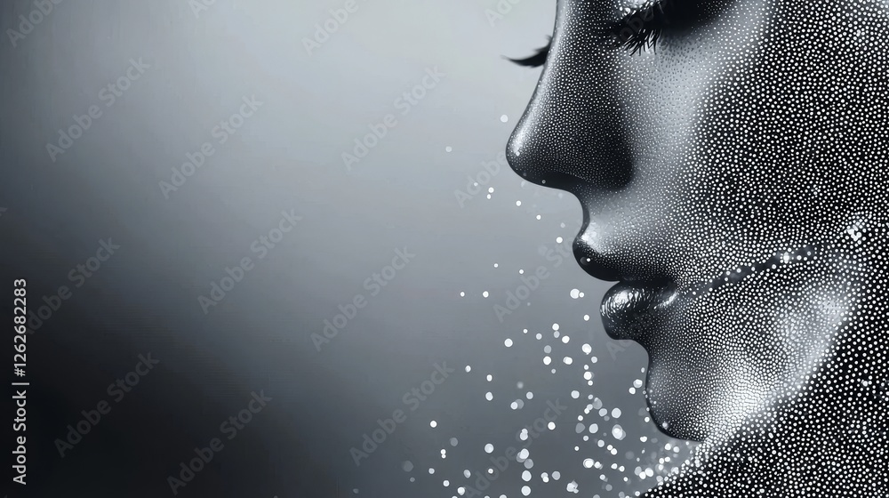 Poster black noise stipple dot work halftone gradient png in isolation, featuring a smooth rounded border