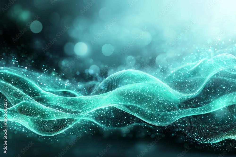 Poster flowing wave lines in multiple colors against a black backdrop. an abstract futuristic composition t