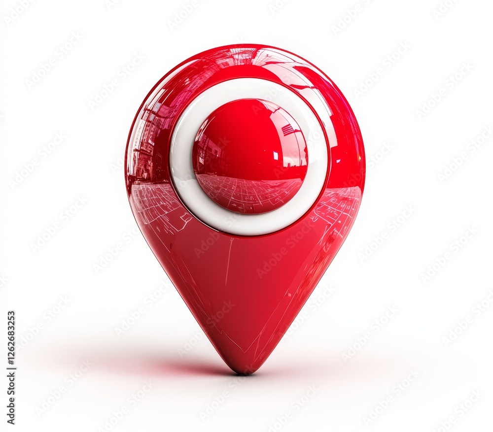 Poster a glossy red pin for pinpointing the delivery or displaying the coordinates, featured in a 3d render