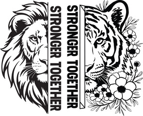 Stronger Together Svg, Couple Lion Png, Couple Shirts Svg, Relationship Couple Shirts Svg Black And White Prints