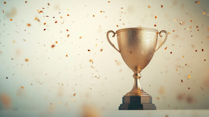 Golden trophy with confetti symbolizes victory and achievement, ideal for award ceremonies, competitions, and success celebration themes.