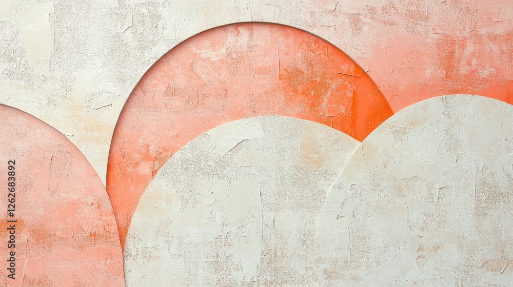 Poster abstract composition featuring overlapping textured circles in cream and orange