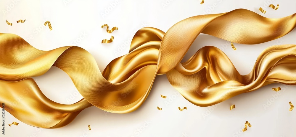 Poster christmas ribbon in gold with shadow as a wrapping element template
