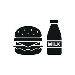 Milk and hamburger set food icon represents a classic meal combo, perfect for restaurant menus, fast food designs, nutrition themes, and delivery apps.