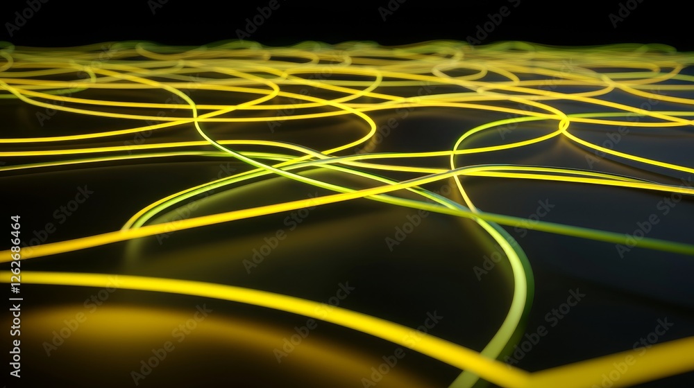 Poster futuristic digital lines in green and yellow illustrating connectivity concept with high-tech struct