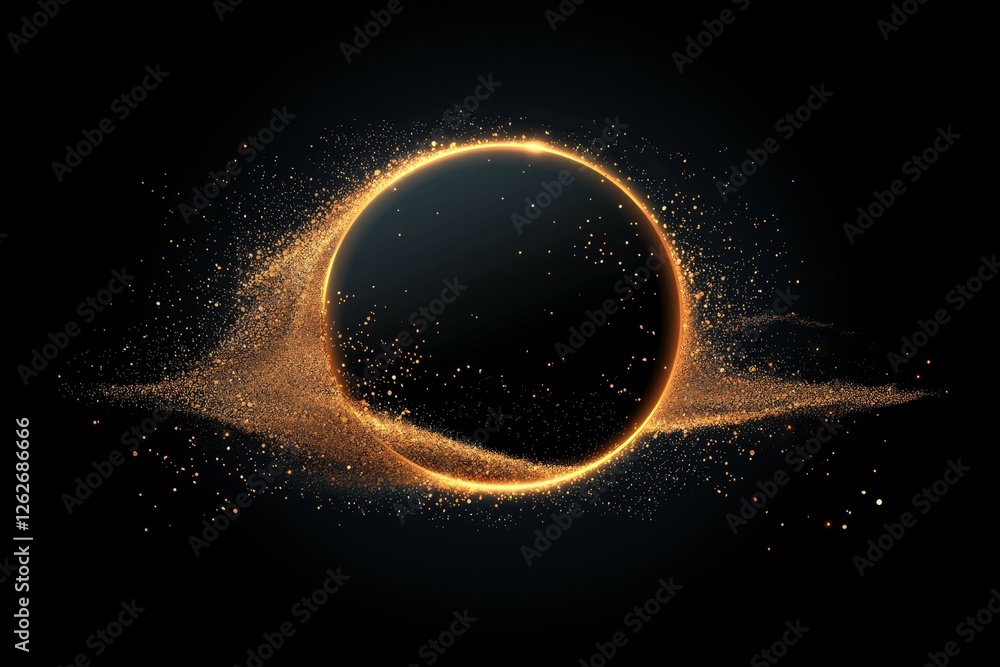Poster a black background frames a beautiful abstract effect highlighted by a gold sparkle light circle