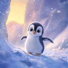 Adorable Baby Penguin in Winter Wonderland