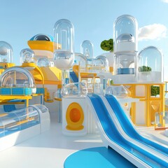 A futuristic playground with air-purifying barriers.