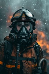 Firefighter in an oxygen mask and turnout gear