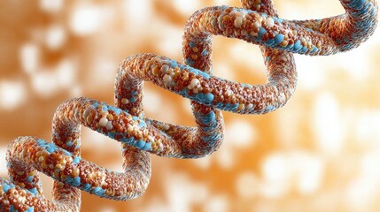 Detailed Rendering of DNA Helix Structure with Colorful Molecules in Abstract Background