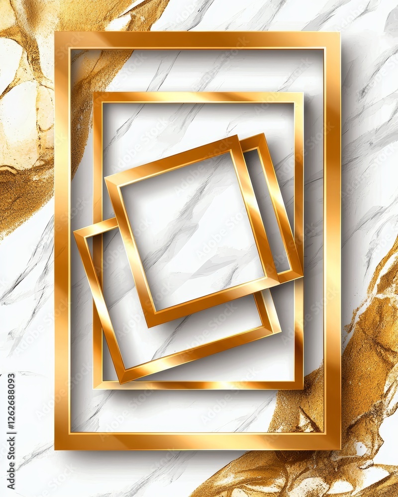 Poster this artwork consists of a double-line golden frame set against a transparent backdrop, adorned with
