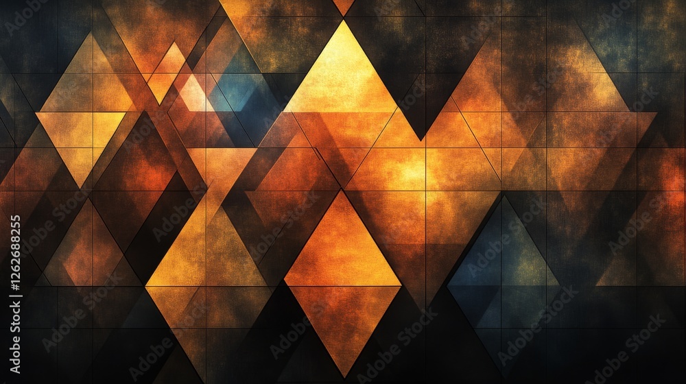 Poster abstract geometric design features overlapping triangles with a textured finish