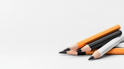 Assorted pencils, simple, white background, stationery, office supplies, creative use