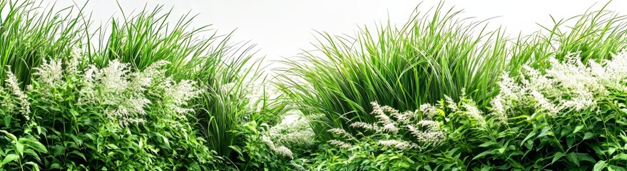 A tranquil meadow in early spring, surrounded by lush evergreen grass