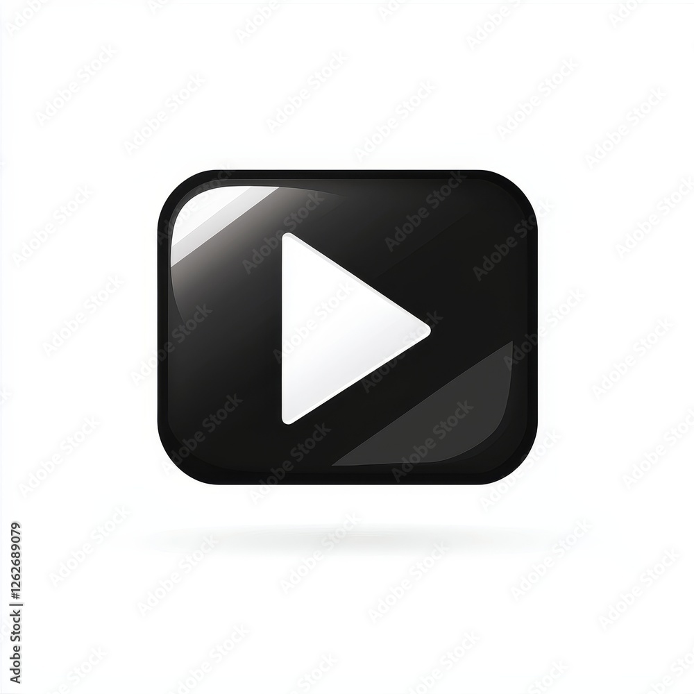 Poster a black play button icon floating on a transparent backdrop