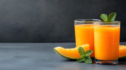 Fototapeta premium Healthy lifestyle in focus refreshing melon juice drink photography on kitchen counter