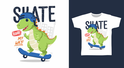 Cool dinosaur play skateboard hand drawn, vector ready for print on t shirt and other uses