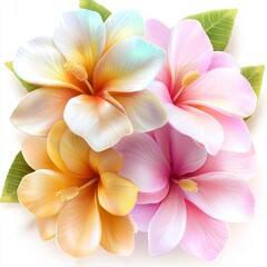 Fototapeta premium Frangipani flowers in red, yellow, and pink colors, standing out against a clear background