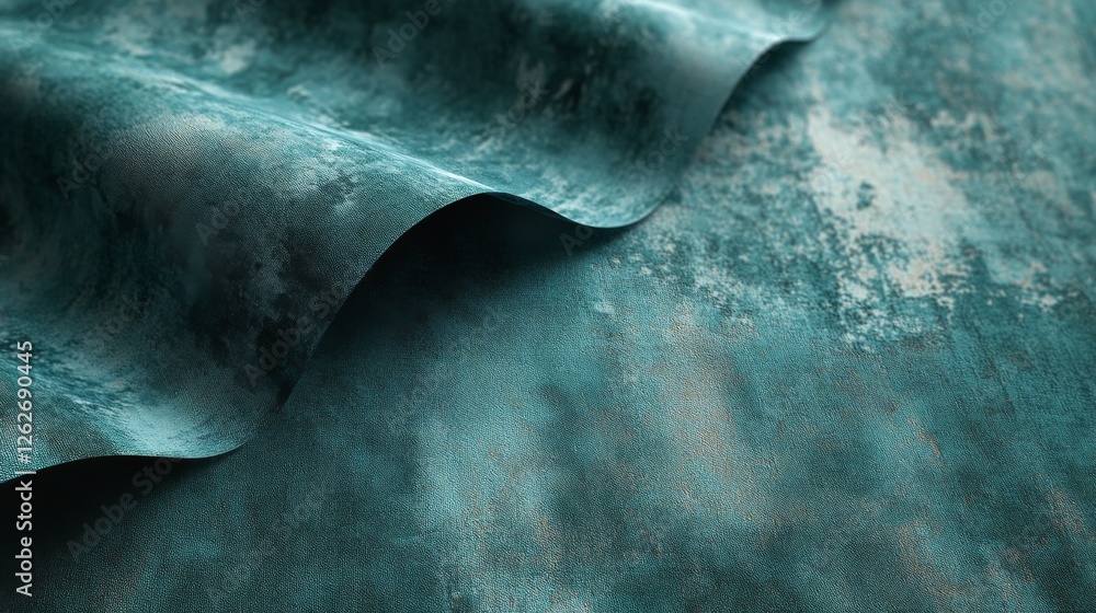 Poster abstract teal fabric with textured pattern and folded edge