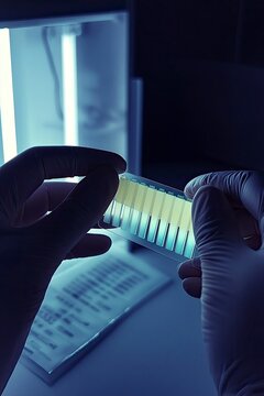 Scientist Examining DNA Microarray in Gloved Hands