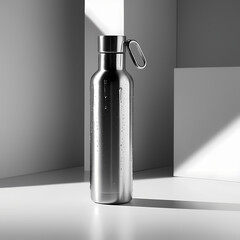"Minimalist Hydration: The Beauty of a Stainless Steel Water Bottle in Monochrome Art"