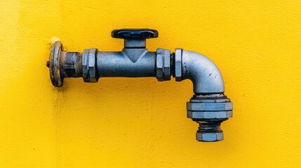 Compact shutoff valve with a sleek metallic finish, sharply contrasted against a glossy yellow backdrop