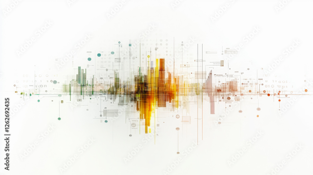 Poster abstract digital art showcasing dynamic sound wave patterns, modern data visualization, innovative t