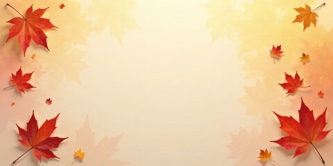 Autumnal Background with Vibrant Red and Orange Maple Leaves on a Soft Peach Hue
