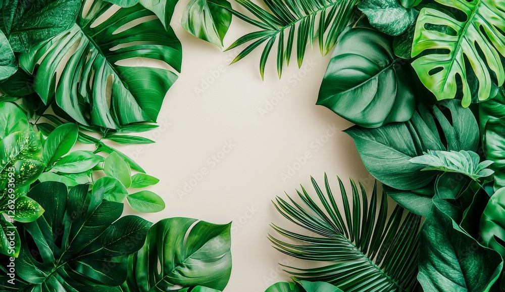 Poster Realistic 3d rendering of space featuring palm leaves on a transparent background as png