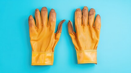 Obraz premium Fire-resistant work gloves on a smooth pastel blue background