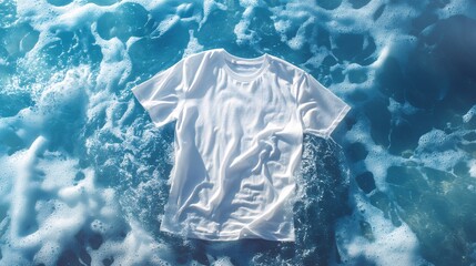 Fototapeta premium White T-Shirt Floating on a Calm Ocean Water Surface with Waves