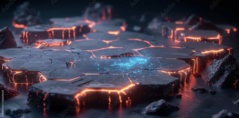 Poster crafted by stockbackground of a glowing hexagon pattern with illuminating lights