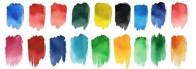 A big set of colorful modern watercolor stripes, including a text background with artistic hand-drawn watercolor rectangles, uneven strokes, ribbons, bars, and lines. Aquarelle stains create a border