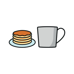 Tea and pancake set icon represents a cozy and classic breakfast pairing, perfect for café branding, bakery menus, brunch promotions, and warm beverage visuals.